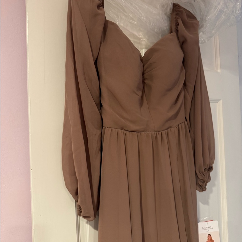 Mori Lee Long Sleeve Dress in Taupe NEW
